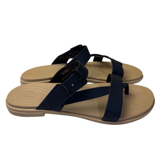 Crocs Tulum Strappy Sandal Womens Size 8 Black Tan Toe Post Slip On Sandals - Picture 1 of 9